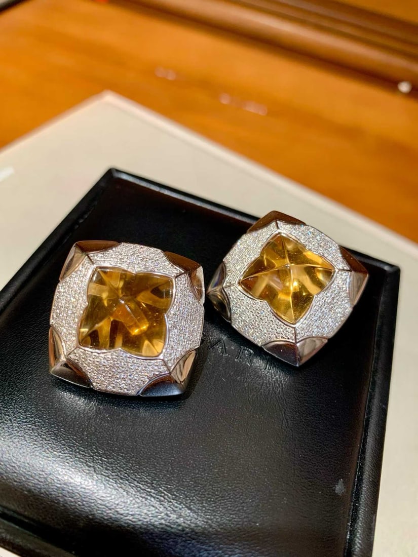BVLGARI PYRAMID COLLECTION 18K WHITE GOLD FULL DIAMOND EARRINGS: Diameter26mm weight,28.1g