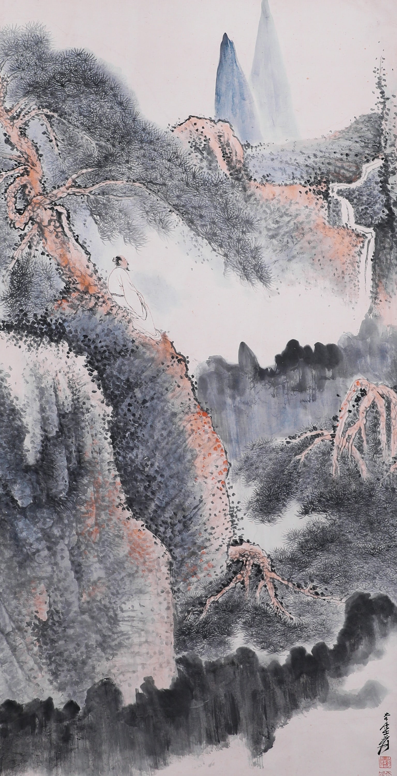 A VERTICAL SCROLL OF ZHANG DAQIAN'S LANDSCAPE PAINTING (1 of 6)