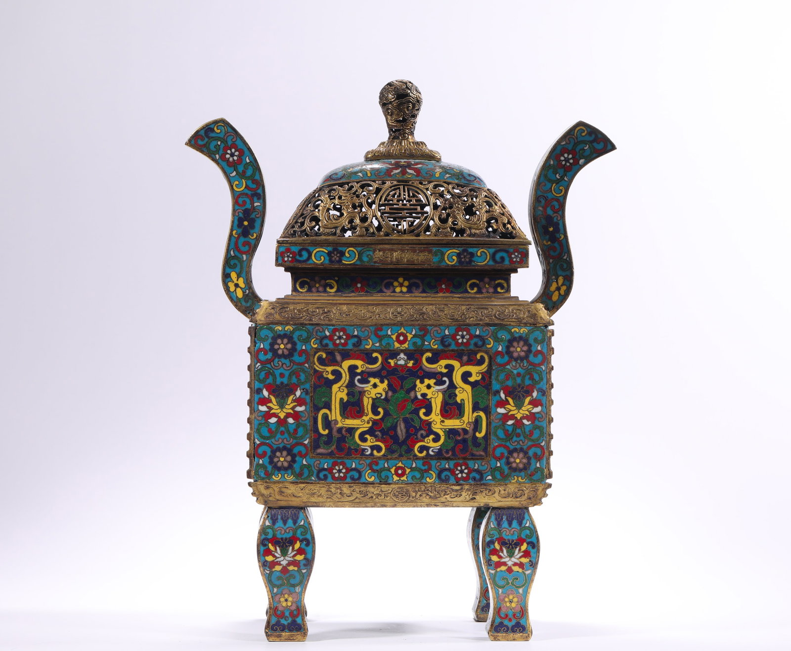 QING DYNASTY COPPER CLOISONNE ENAMEL CLOISONNE LOTUS PATTERN SKY-HIGH EAR CAULDRON (1 of 9)