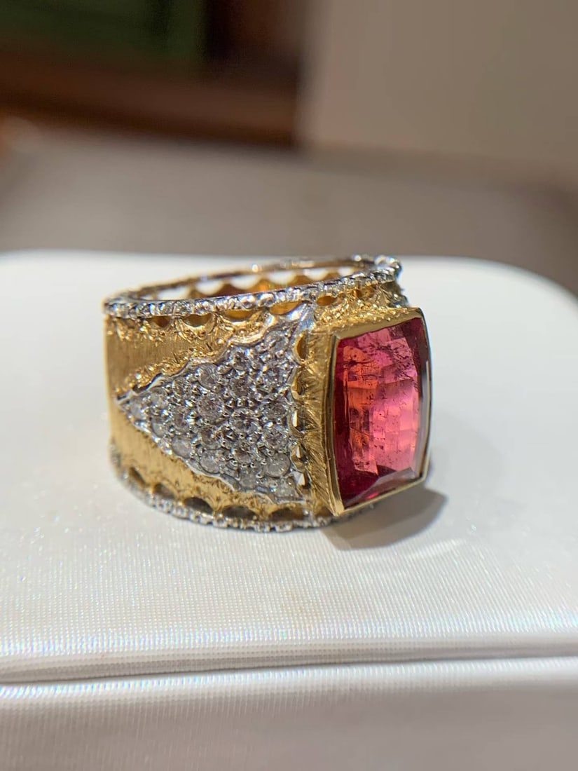 MARIO BUCCELLATI RED TOURMALINE DIAMOND WIDE RING (1 of 2)