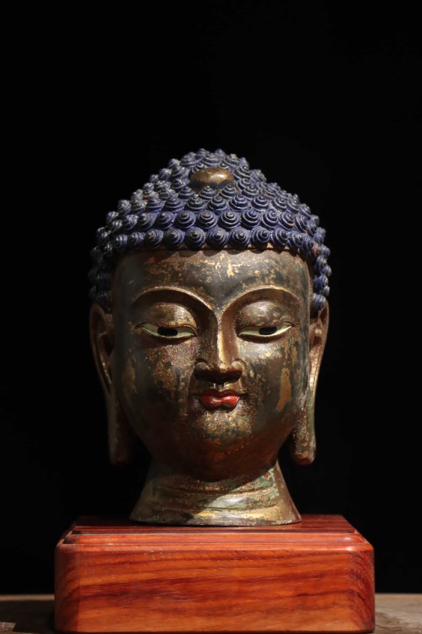 GILDED BRONZE BUDDHA'S HEAD FROM THE MING DYNASTY (1 of 9)