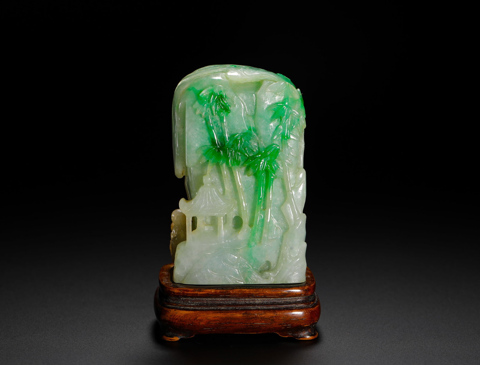 QING DYNASTY ZHENGYANG GREEN JADEITE BAMBOO PAVILION LANDSCAPE AND MOUNTAIN ORNAMENT (1 of 12)