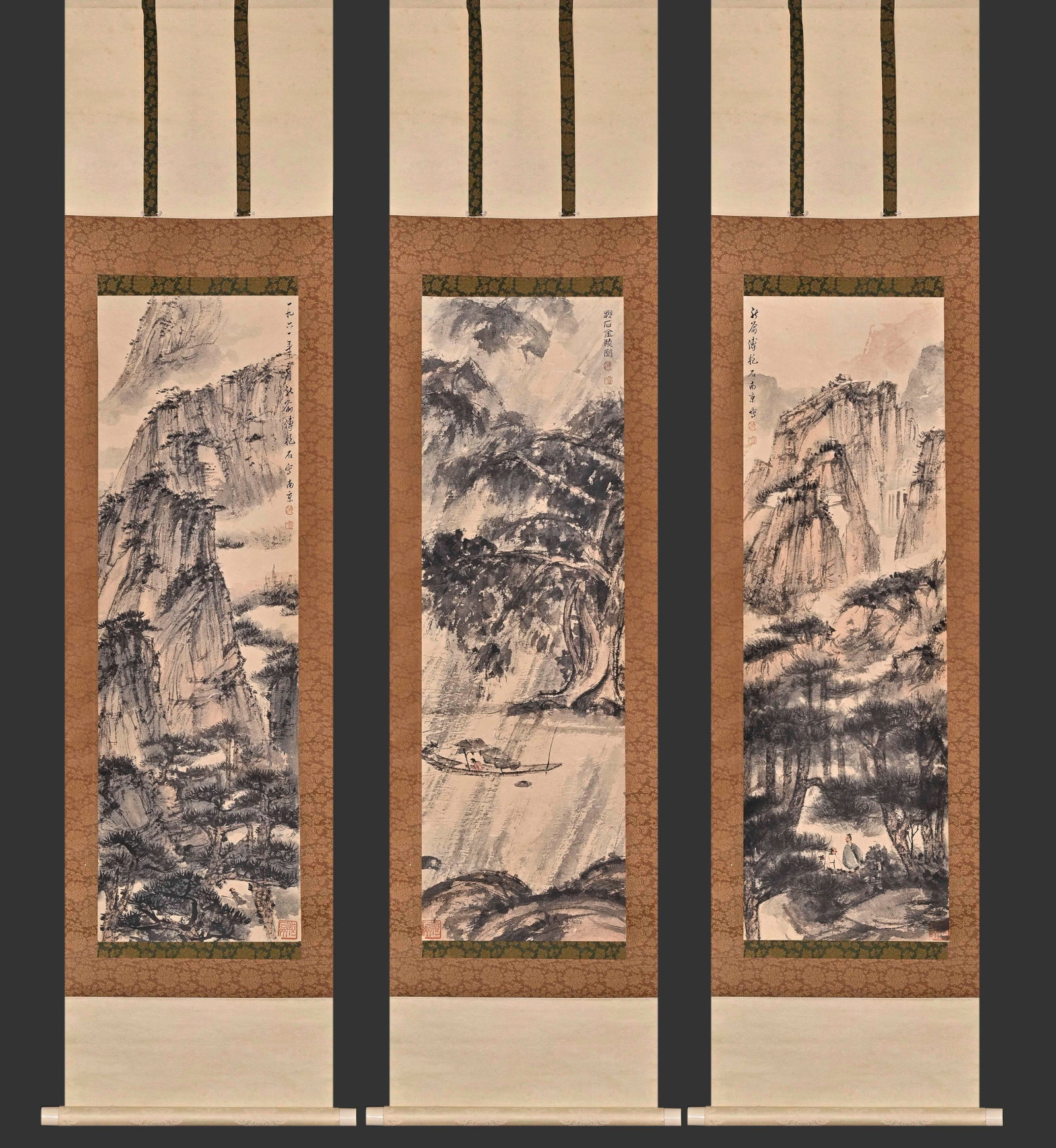 FU BAOSHI (1904-1965) LANDSCAPE OF JINLING, THREE-SCREEN VERTICAL SCROLL ON PAPER (1 of 20)