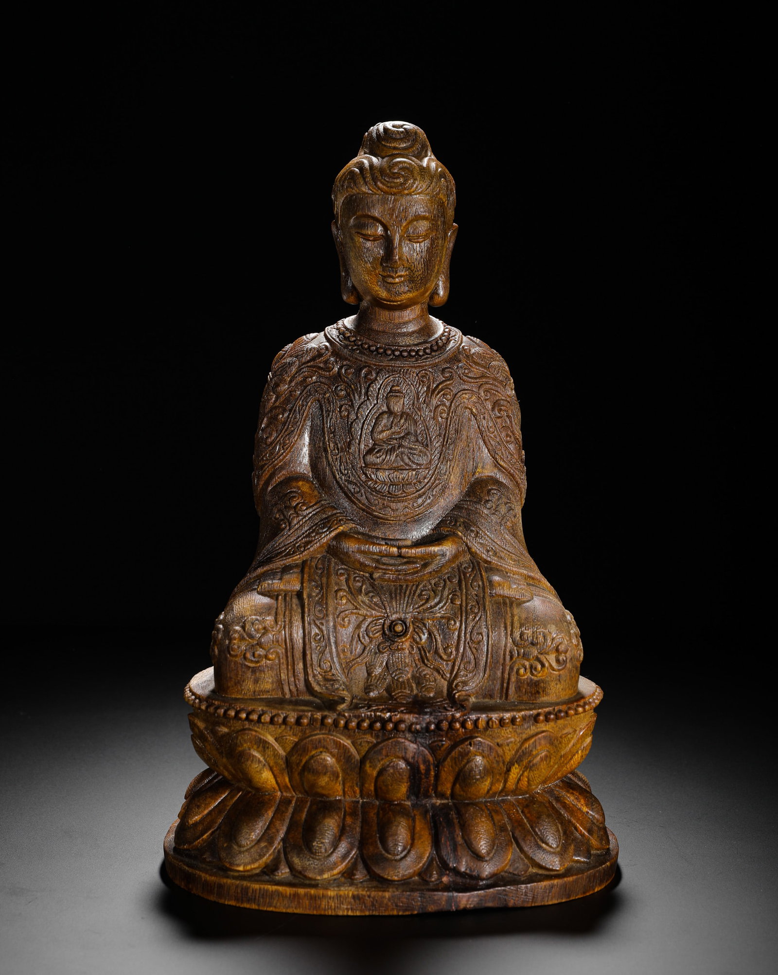 QING DYNASTY AGARWOOD CARVINGS OF SEATED BUDDHA OF INFINITE LIFE (1 of 15)