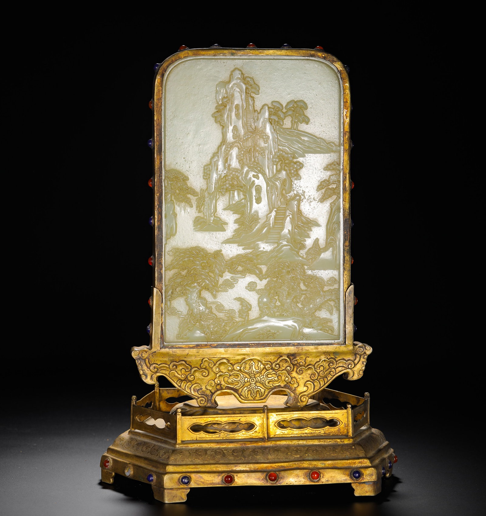 QING DYNASTY QIANLONG HETIAN JADE LANDSCAPE PATTERN IMPERIAL POEM INSERTED INTO THE SCREEN (1 of 11)