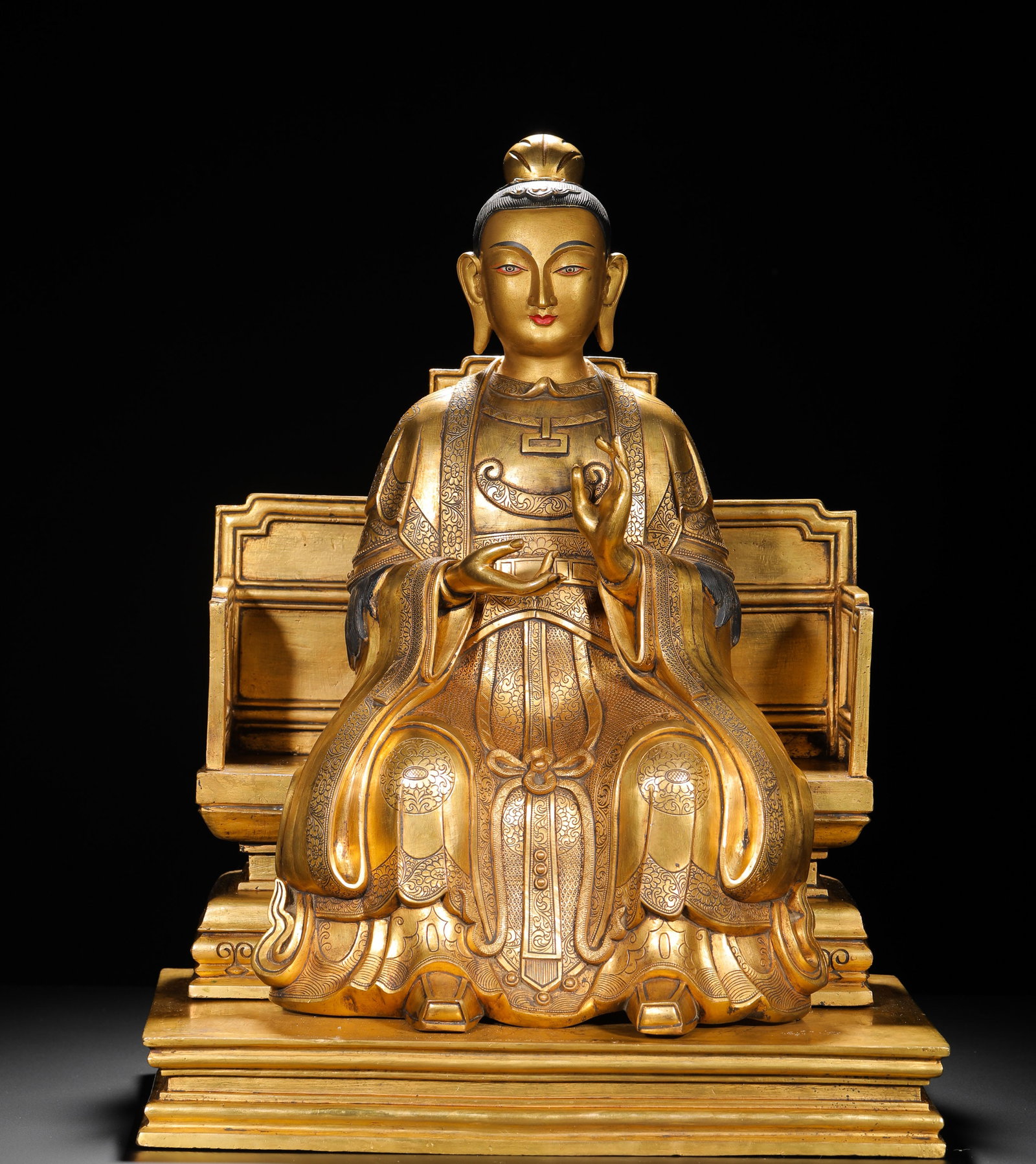 BRONZE GILDED TAOIST FEMALE IMMORTAL SITTING FIGURE OF THE QING DYNASTY (1 of 15)