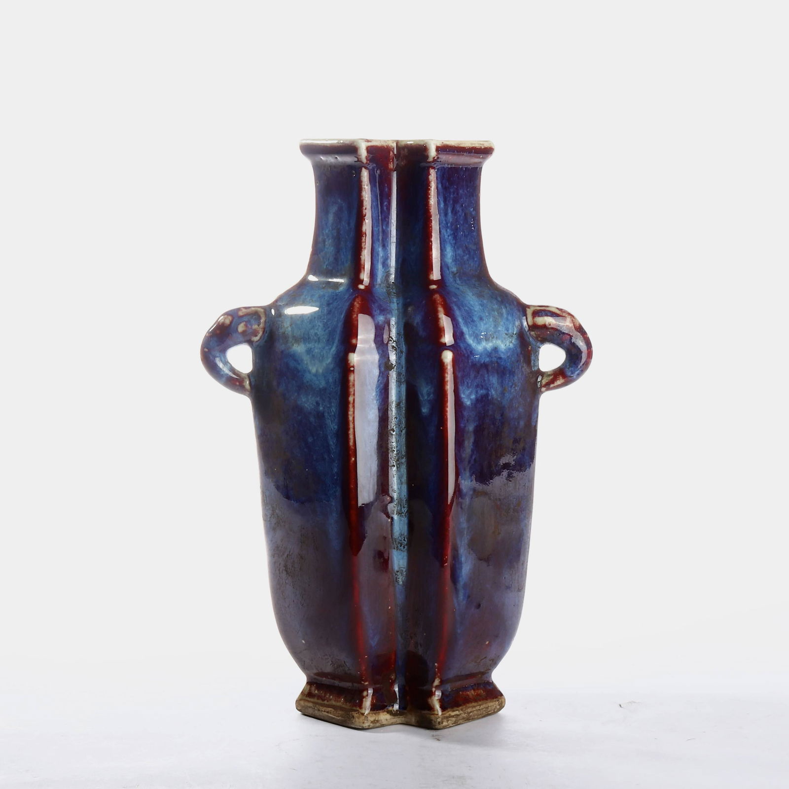 Double ear flasks with variable glaze: Double ear flasks with variable glaze; 窑变釉双耳扁瓶 Dimensions: H28CM D18CM