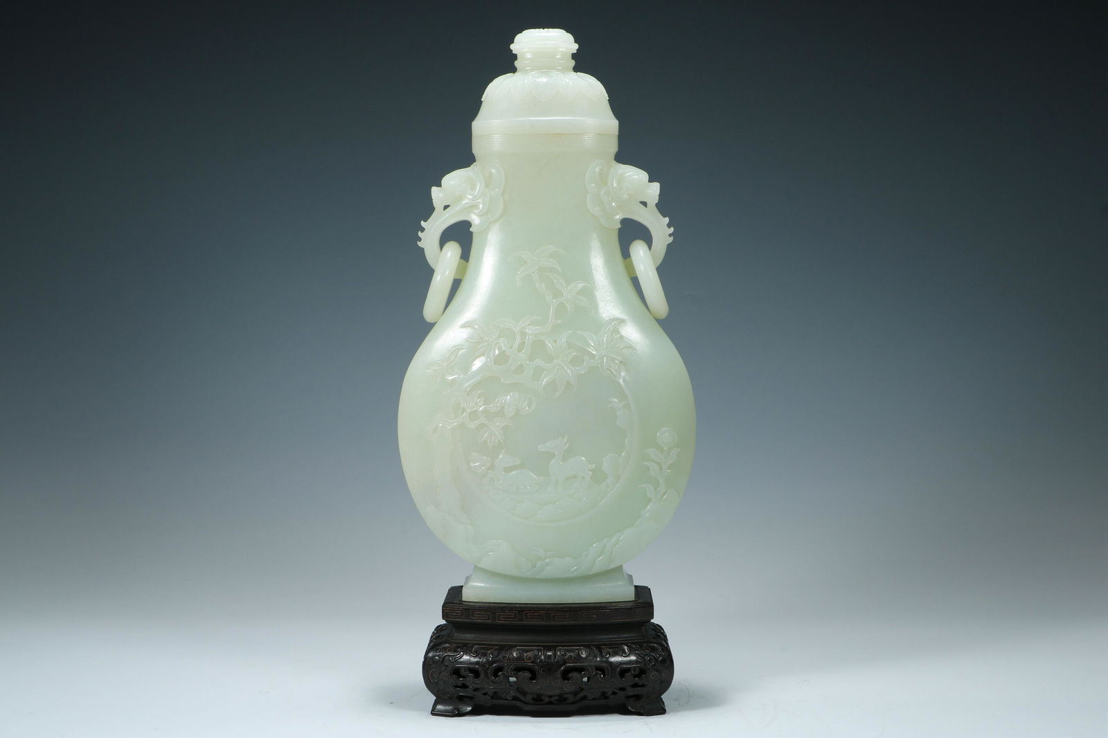 Qing Hetian white jade crane and deer in spring (1 of 13)