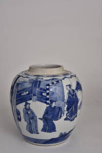 Qing and Kangxi blue and white figure jars: Qing and Kangxi blue and white figure jars 清，康熙青花人物罐 Dimensions: H,21.5cm