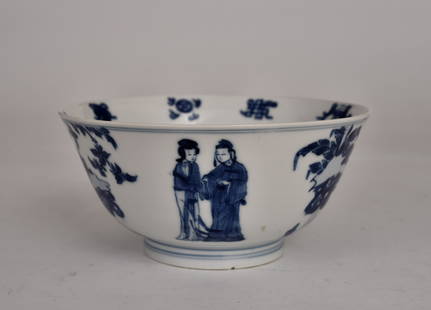 Qing and Kangxi blue and white figures bowls: Qing and Kangxi blue and white figures bowls 清，康熙青花人物碗 Dimensions: H,15.5cm