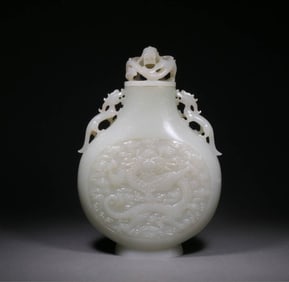 QING DYNASTY HETIAN JADE DRAGON PATTERN APPRECIATION VASE