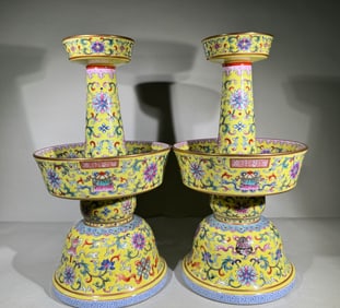 QING DYNASTY PASTEL CANDLESTICK