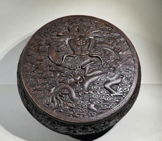 QING DYNASTY AGARWOOD DRAGON PATTERN LID BOX