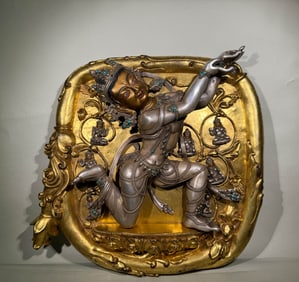 QING DYNASTY GILT AND SILVER FIGURE BUDDHIST TABLET