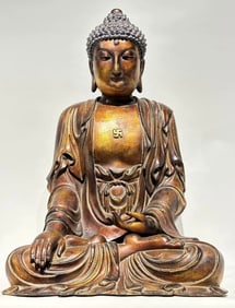 MING DYNASTY WOODEN AND GOLD BUDDHA STATUE