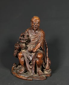 QING DYNASTY BAMBOO CARVING OLD MAN GATHERING HERBS
