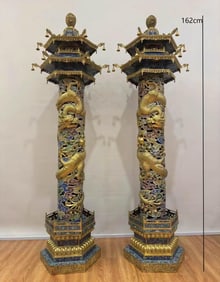 QING DYNASTY CLOISONN? COILED DRAGON COLUMN