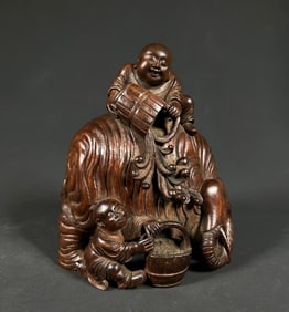 QING DYNASTY BAMBOO CARVED BOY WASHING STATUE