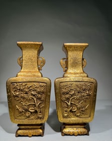 QING DYNASTY GILT COPPER WALL VASE
