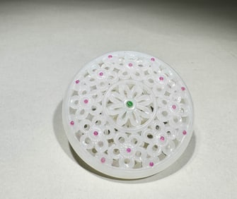 QING DYNASTY WHITE JADE INLAID GEMSTONE SACHET