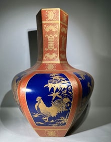 QING DYNASTY BLUE-PAINTED GOLD STATUE