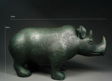 WARRING STATES BRONZE AND SILVER RHINOCEROS