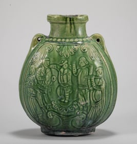 TANG DYNASTY GREEN GLAZE HU FLAT BOTTLE