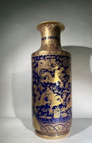 QING DYNASTY BLUE-PAINTED GOLD DRAGON VASE
