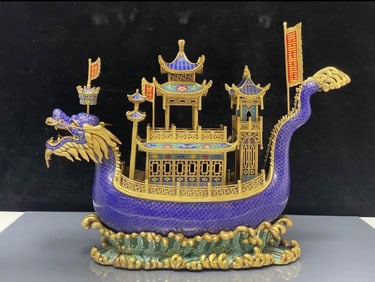 QING DYNASTY CLOISONNE DRAGON BOAT