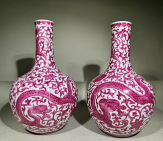 CARMINE RED CELESTIAL SPHERE VASE FROM QING DYNASTY
