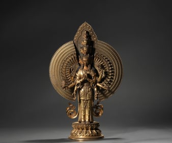 A bronze gilt thousand-hand Guanyin, Ming Dynasty, China