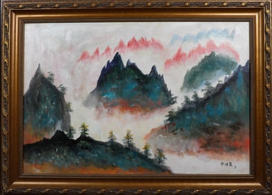 A painting landscape oil painting, Liu Haisu's mark, China