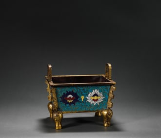 A bronze enamelled tripod incense burner, Qing Dynasty, China