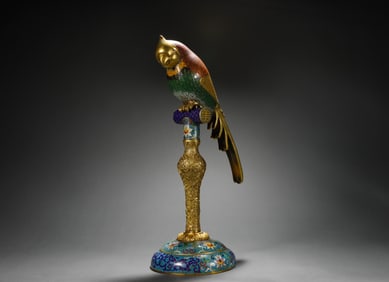 A copper enamel parrot, Qing Dynasty, China