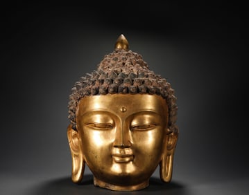 A bronze gilt Buddha head, Ming Dynasty, China