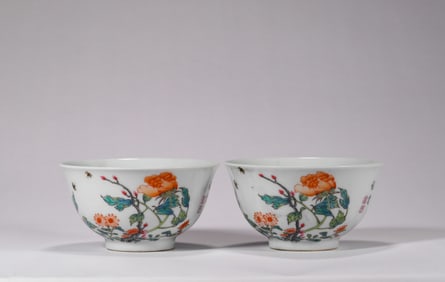 Pastel porcelain bowl pair, Qing Dynasty, China