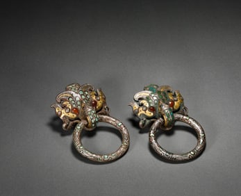 A gold-plated bronze door bracelet, Han Dynasty, China