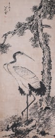 A painting of the vertical axis of a crane, the mark of eight mountain people, China
