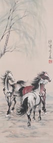 A painted horse boutique vertical shaft, Xu Beihong's mark, China