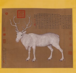 A painted deer boutique vertical shaft, marked by Lang Shining, China