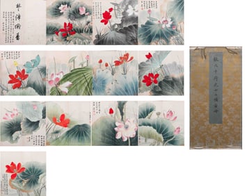 A painted lotus album page, marked by Zhang Daqian, China