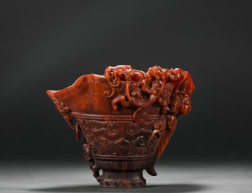 A carved dragon horn cup, Qing Dynasty, China