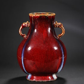 A red glaze vase with two ears, Qing Dynasty, China