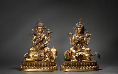 A pair of bronze gilt Buddha statues, Ming Dynasty, China
