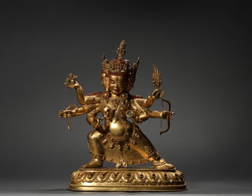 A bronze gilt six-arm Buddha statue, Ming Dynasty, China