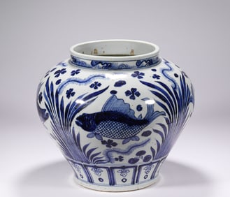Yuan blue and white fish pattern jar, Yuan Dynasty, China