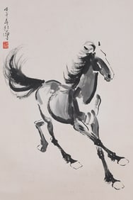 A painted horse boutique vertical shaft, Xu Beihong's mark, China