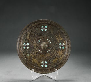 Han Dynasty bronze foil gold and silver mirror