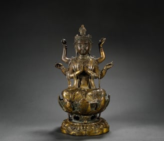 Gilt bronze Guanyin statue of Tang Dynasty