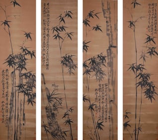 Zheng Banqiao ink bamboo painting four screens